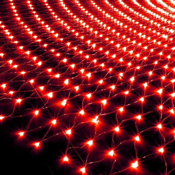Net Mesh String Lights Waterproof ,8 Lighting Modes, Outdoor Christmas Decorative Lights, for Indoor Outdoor, Curtain, Christmas Tree, Holiday, Party(5 Ft x 5 Ft 96 LED, Red)