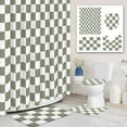 thumbnail image 1 of Net Sage Green Grid Plaid Minimalist Shower Curtain Set 4PCs with Non-Slip Rugs,Toilet Lid Cover and Bath Mat,Bathroom Decoration 71x71 Inch with Hooks, 1 of 6
