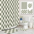 thumbnail image 1 of Net Sage Green Grid Plaid Minimalist Shower Curtain Set 4PCs with Non-Slip Rugs,Toilet Lid Cover and Bath Mat,Bathroom Decoration 71x71 Inch with Hooks, 1 of 6