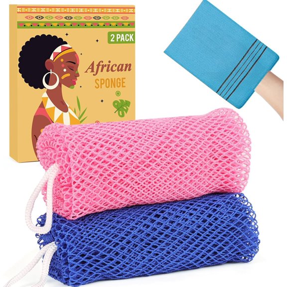 Net Sponge Authentic - 2 Pack Afro Bath Loofah Net Sponge for Shower, Bath Sponges Exfoliator and Mitt for Scrub Washer Accessories