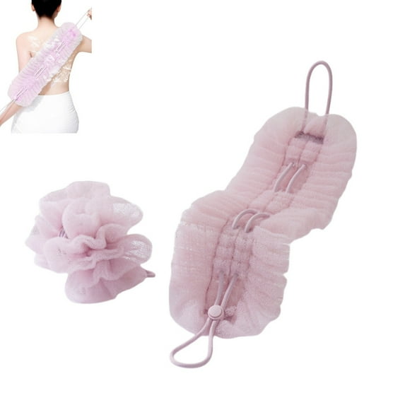 Net Sponge Rag,2-in-1 Shower Pouf & Back Scrubber,QZS Exfoliation Washcloth Towel with Suction Cup for Body Wash Deep Cleansing,2Pack,Purple
