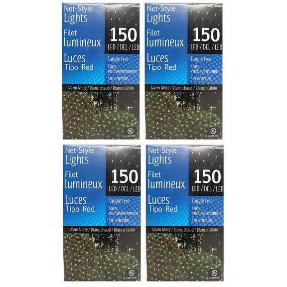 Net-Style Tangle Free 150-Count LED Warm White Lights 6' x 4' (4-Pack)