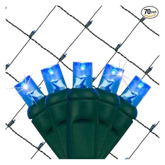 Net Twinkle Lights Outdoor, SoftTwinkle Pulsing Christmas Lights - 70 Blue LED, 4x6ft Green Wire