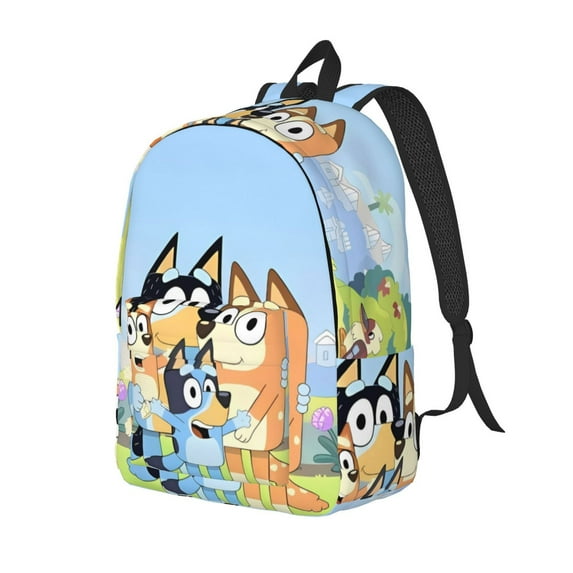 Netaao Bluey for Class, Work, Travel, or Laptop Canvas Daypack with Water Bottle Pocket-Medium