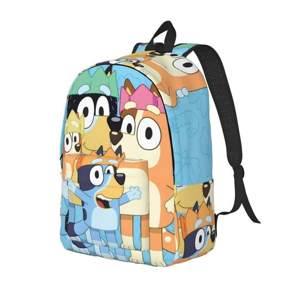 Netaao Bluey for Class, Work, Travel, or Laptop Canvas Daypack with Water Bottle Pocket-Medium