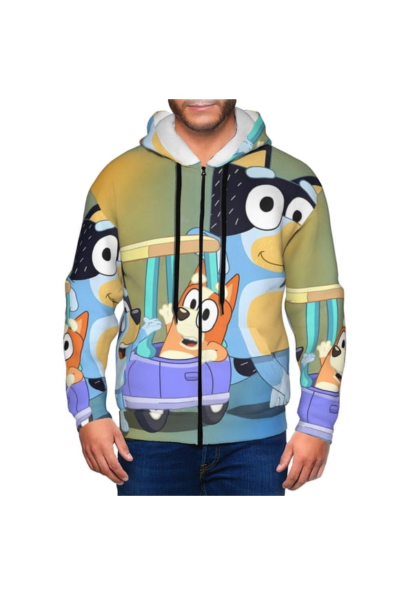 Bluey for Men's Full Zip Cardigan Hoodies Casual Hoodie Hooded Outwear-Large