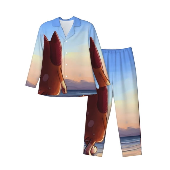 Netaao Bluey for Pajamas Set Long Sleeve Sleepwear Mens Button Down Nightwear Pj Sets for Sleeping-Large