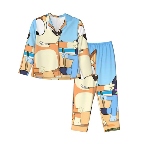 Netaao Bluey for Pajamas Set Long Sleeve Sleepwear Womens Button Down Nightwear Pj Sets for Sleeping-Medium