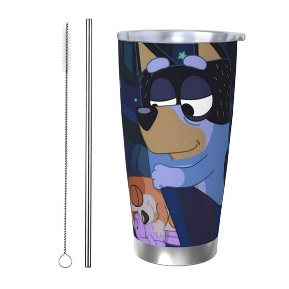 Netaao Bluey for Travel Coffee Tumbler 20 oz Car Cup Stainless Steel Tumblers Gifts for Dad, Birthday Gifts for Men-Straw Two-piece Set