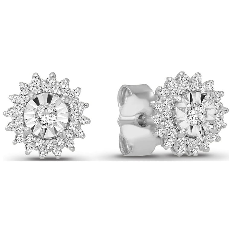 Netaya 10k White Gold and Round Cut Diamond Starburst Stud