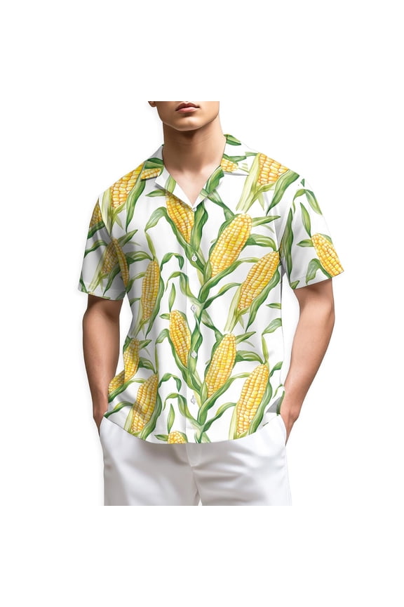 Agricultural Fresh Corn Hawaiian Shirt for Men, Button Down Summer Beach Short Sleeve, Sizes S-5XL