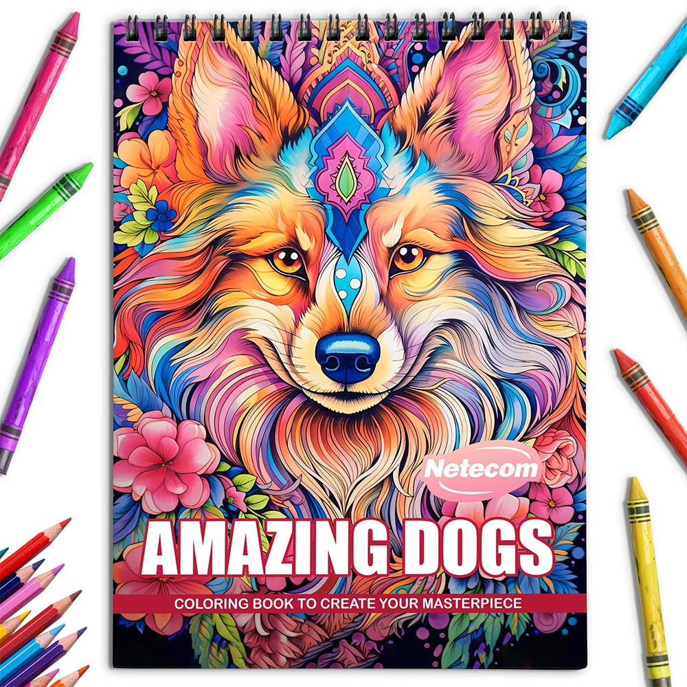 Netecom Amazing Dogs Coloring Book for Adults, Spiral Bound, Soft Cover