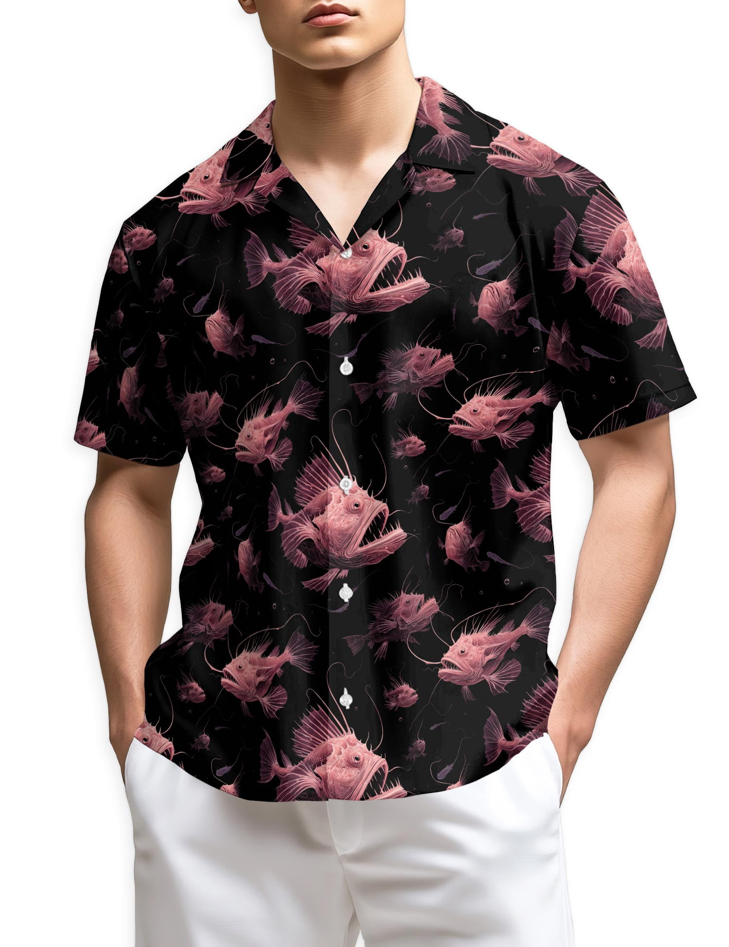 Sleeveless Fish Shirt in White/Yellow