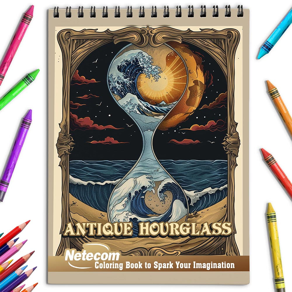 Netecom Antique Hourglass Coloring Book for Adults, Spiral Bound, Soft Cover