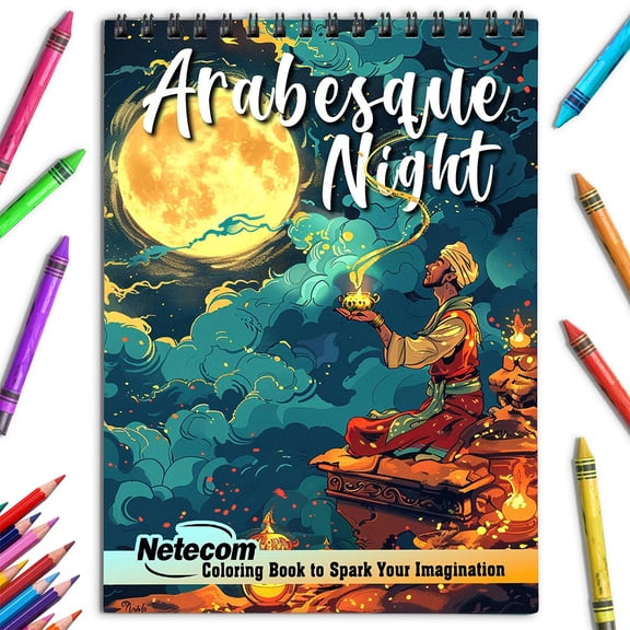 Netecom Arabesque Night Coloring Book for Adults, Spiral Bound, Soft Cover