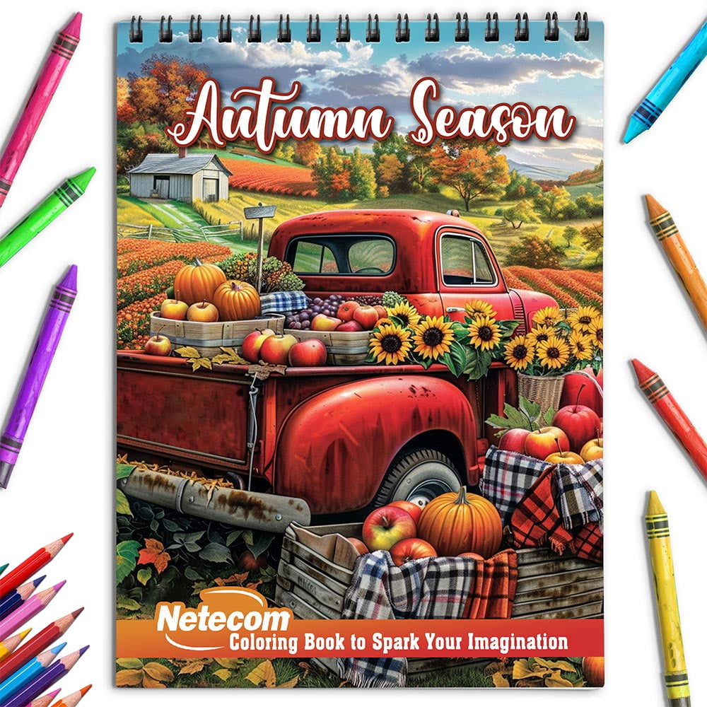 Netecom Autumn Season Coloring Book for Adults, Spiral Bound, Soft Cover