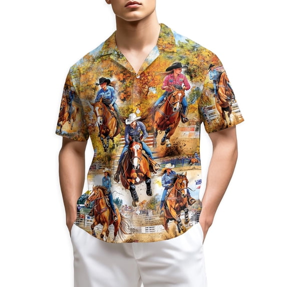 Netecom Barrel Racing Women Hawaiian Shirt for Men, Button Down Summer Beach Short Sleeve, Sizes S-5XL
