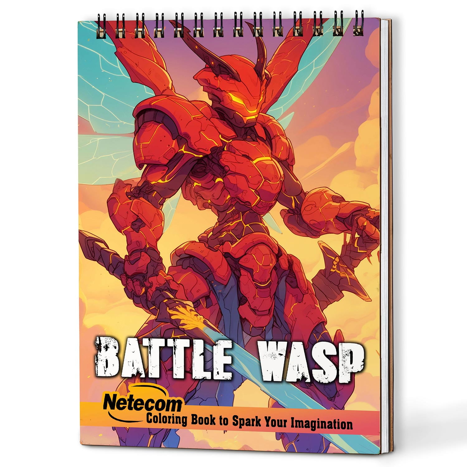 Netecom Battle Wasp Coloring Book for Adults, A5 Wooden Cover, Spiral Bound Edition, 30 Enchanting Coloring Pages of Mighty Wasp Warriors for Stress Relief and Relaxation