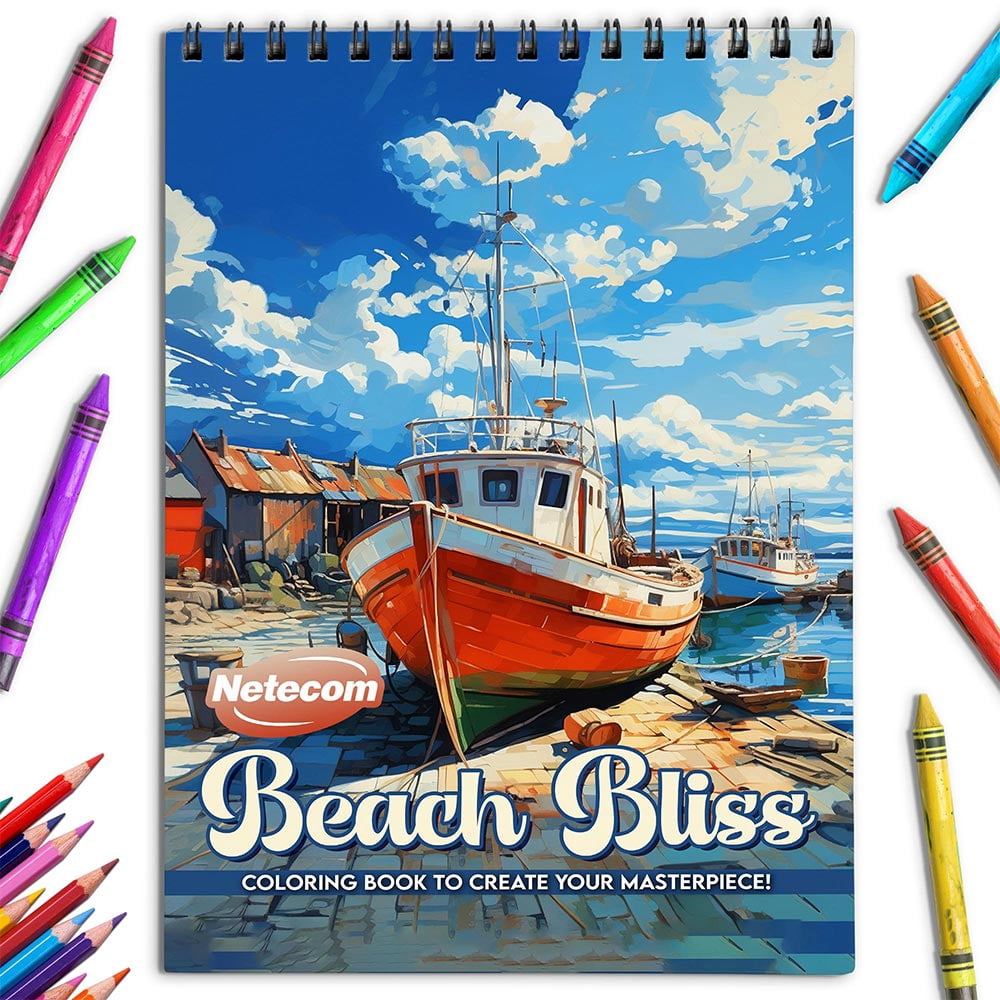 Netecom Beach Bliss Coloring Book for Adults, Spiral Bound, Soft Cover