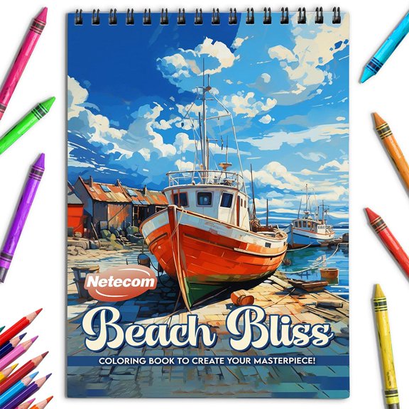 Netecom Beach Bliss Coloring Book for Adults, Spiral Bound, Soft Cover