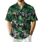 Netecom Black Angus Cattle Tropical Hawaiian Shirt for Men, Button Down Summer Beach Short Sleeve, Tropical Style, S-5XL