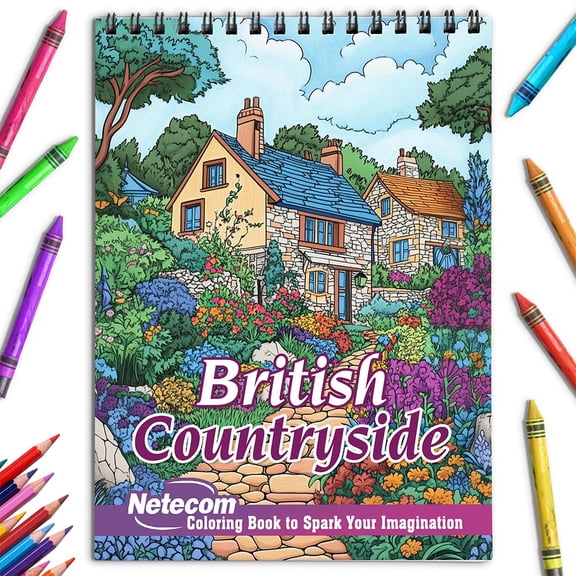 Netecom British Countryside Coloring Book for Adults, Spiral Bound, Soft Cover