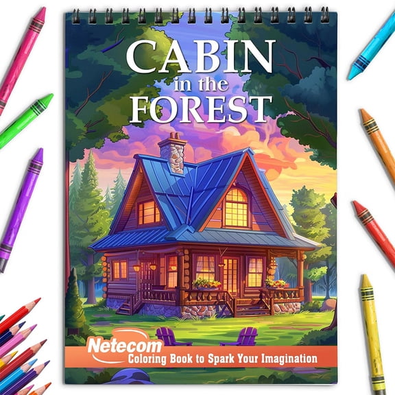 Netecom Cabin in The Forest Coloring Book for Adults, Spiral Bound, Soft Cover
