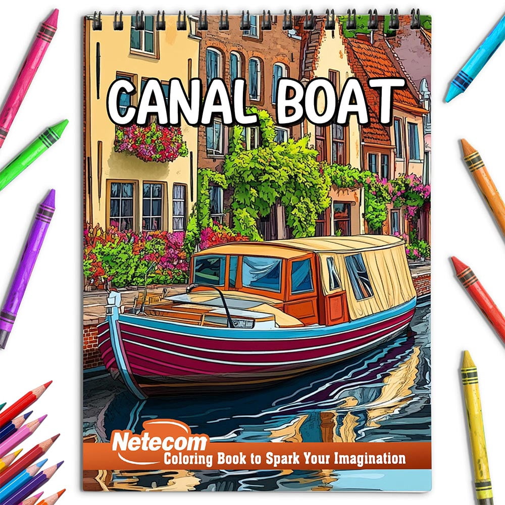 Netecom Canal Boat Coloring Book for Adults, Spiral Bound, Soft Cover ...