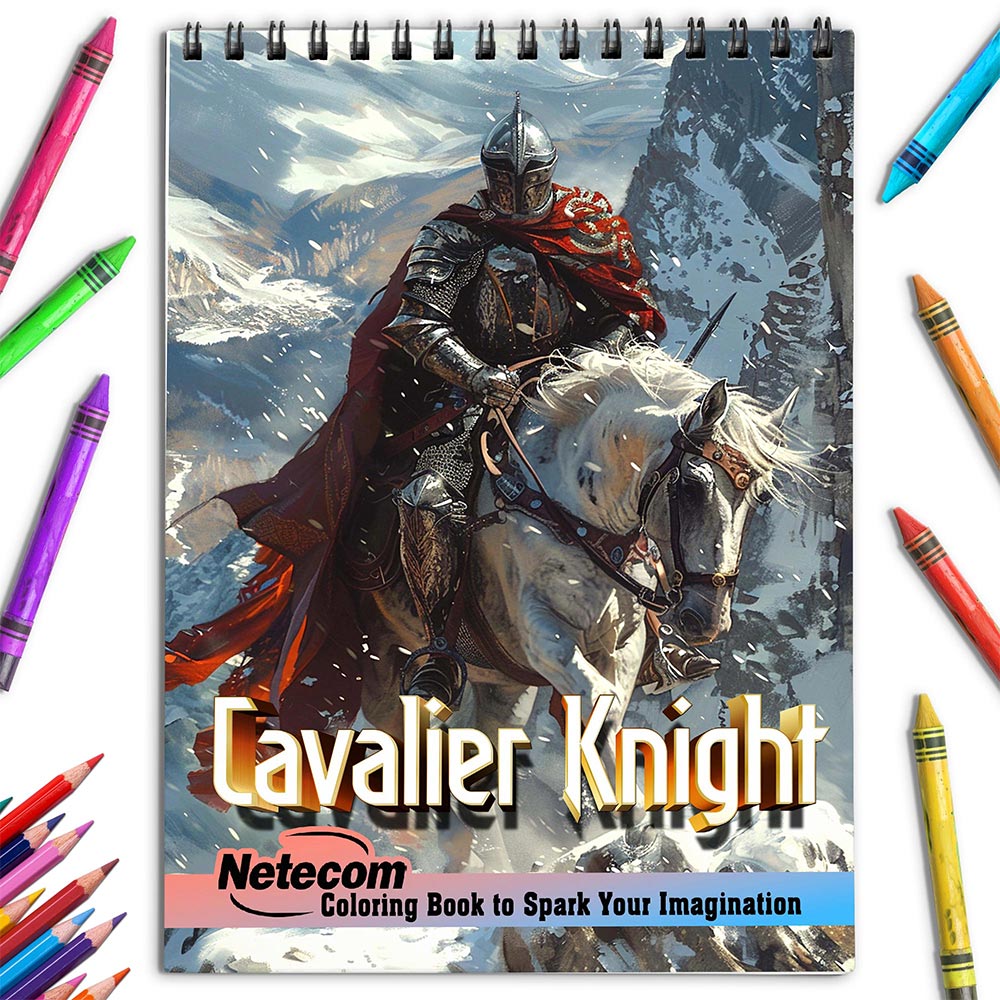 Netecom Cavalier Knight Coloring Book for Adults, Spiral Bound, Soft Cover