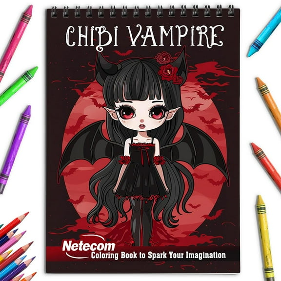 Netecom Chibi Vampire Coloring Book for Adults, Spiral Bound, Soft Cover