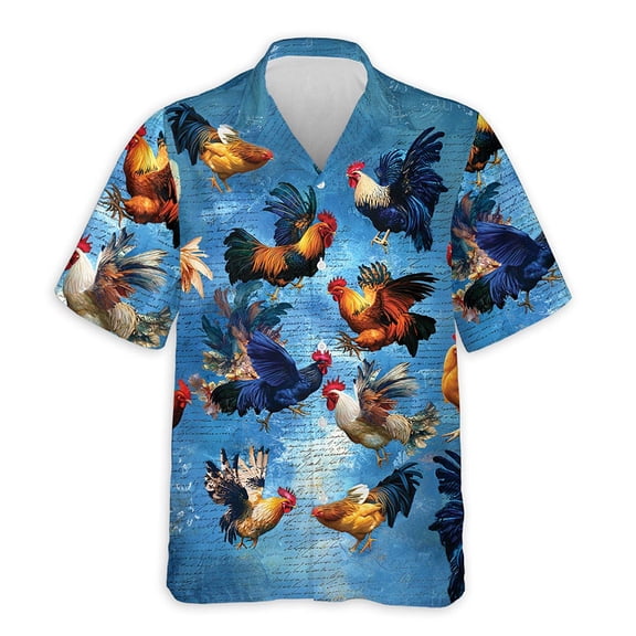 Netecom Chicken Rooster Fighting Hawaiian Shirt for Men, Button Down Summer Beach Short Sleeve, Tropical Style, S-5XL