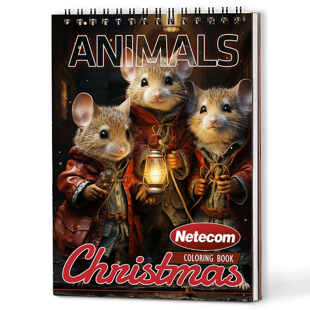Netecom Christmas Animal Coloring Book Spiral Bound For Adults, A5 Wooden Cover, 30 Tranquil Coloring Pages of Winter Wildlife for Stress Relief and Relaxation