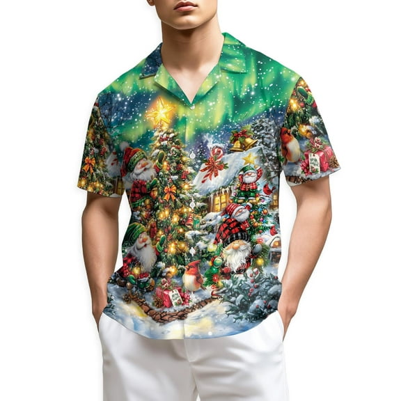 Netecom Christmas Gnome Hawaiian Shirt for Men Women, Funny Santa Xmas Button Down Summer Beach Short Sleeve Shirts, S-5XL