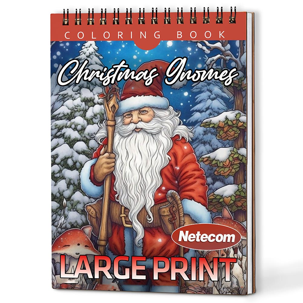 Netecom Christmas Gnomes Coloring Book Spiral Bound For Adult, A5 Wooden Cover, 30 Delightful Coloring Pages of Gnomes Spreading Holiday Cheer for Stress Relief and Relaxation