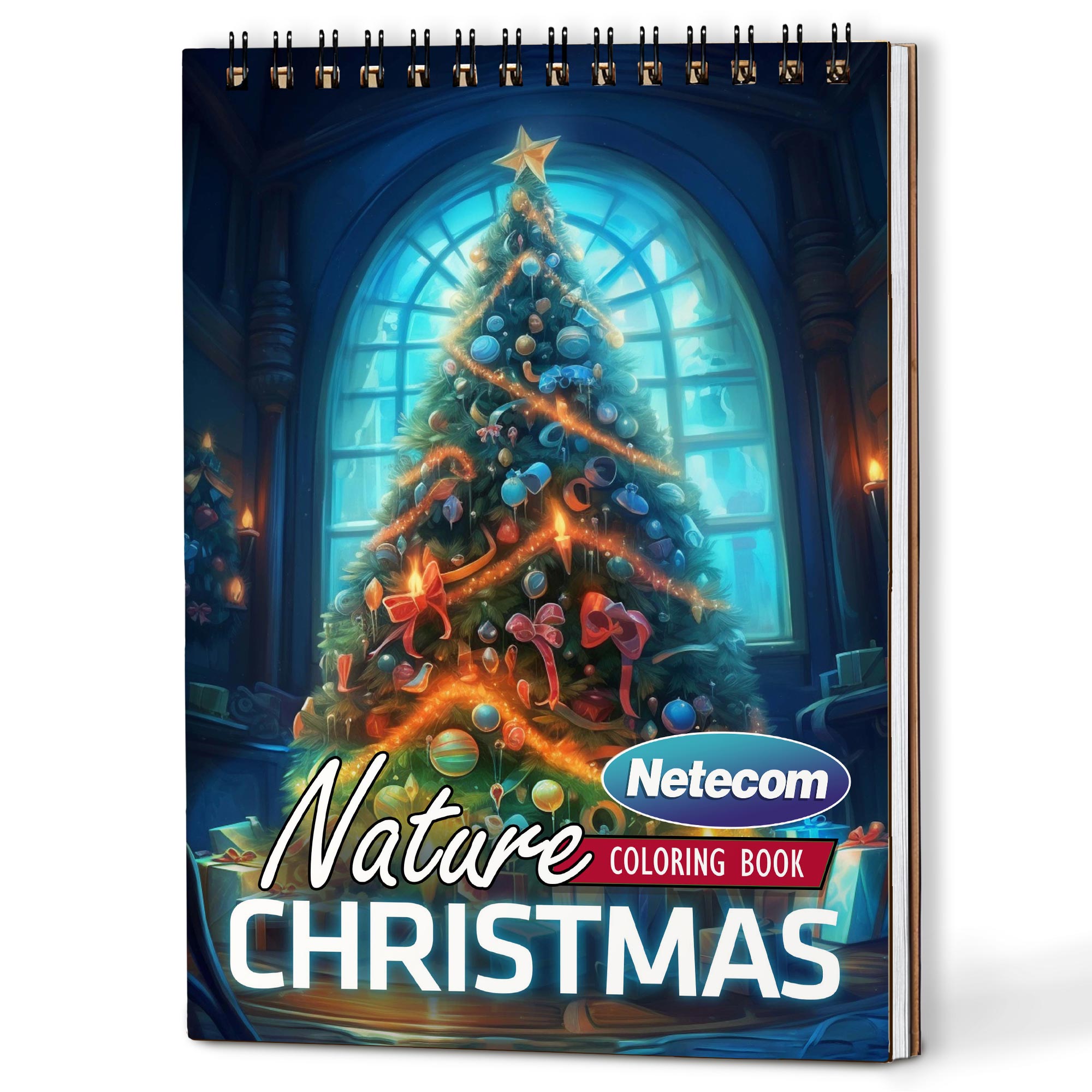 Netecom Christmas Nature Coloring Book Spiral Bound for Adults, A5 Wooden Cover, 30 Beautiful Coloring Pages of Serene Winter Landscapes for Stress Relief and Relaxation
