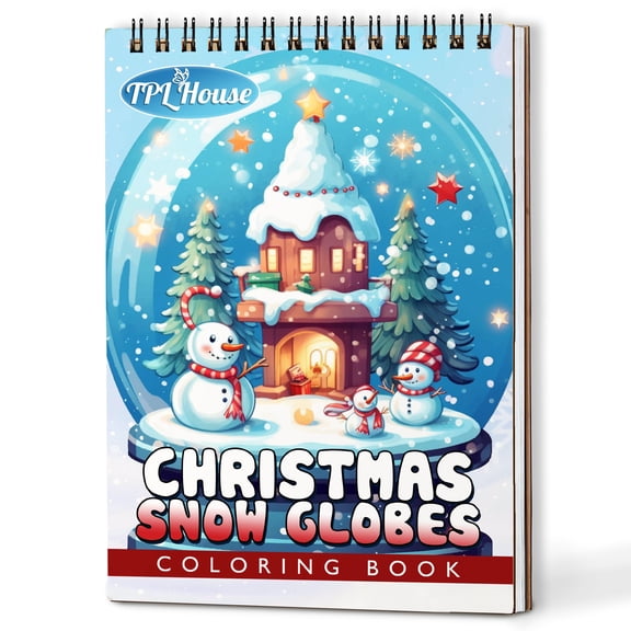Netecom Christmas Snow Globes Coloring Book Spiral Bound for Adults, A5 Wooden Cover, 30 Delightful Coloring Pages of Festive Snow Globes in Magical Winter Scenes for Stress Relief and Relaxation