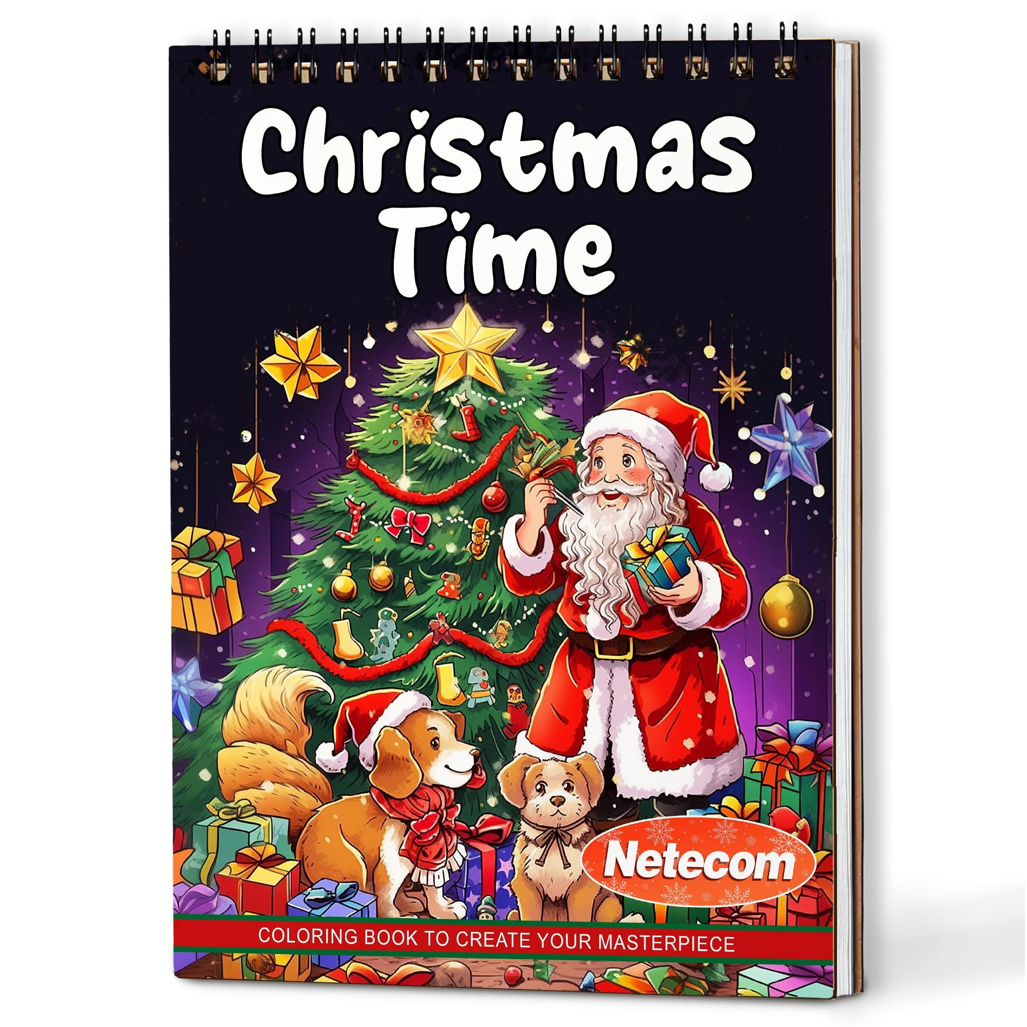 Netecom Christmas Time Coloring Book Spiral Bound for Adults, A5 Wooden Cover, 30 Stunning Coloring Pages of Snowy Scenes for Stress Relief and Relaxation