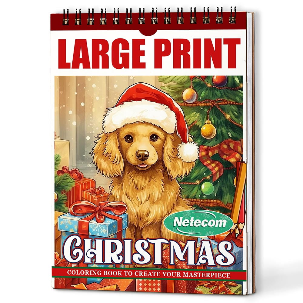 Netecom Country Christmas Coloring Book Spiral Bound for Adults, A5 Wooden Cover, 30 Charming Coloring Pages of Winter Day for Stress Relief and Relaxation