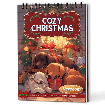 Netecom Cozy Christmas Coloring Book Spiral Bound for Adults, A5 Wooden Cover, 30 Charming Coloring Pages of Xmas Holiday Day for Stress Relief and Relaxation