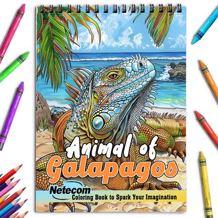 Netecom Animal of Galapagos Coloring Book for Adults, Spiral Bound, Soft Cover