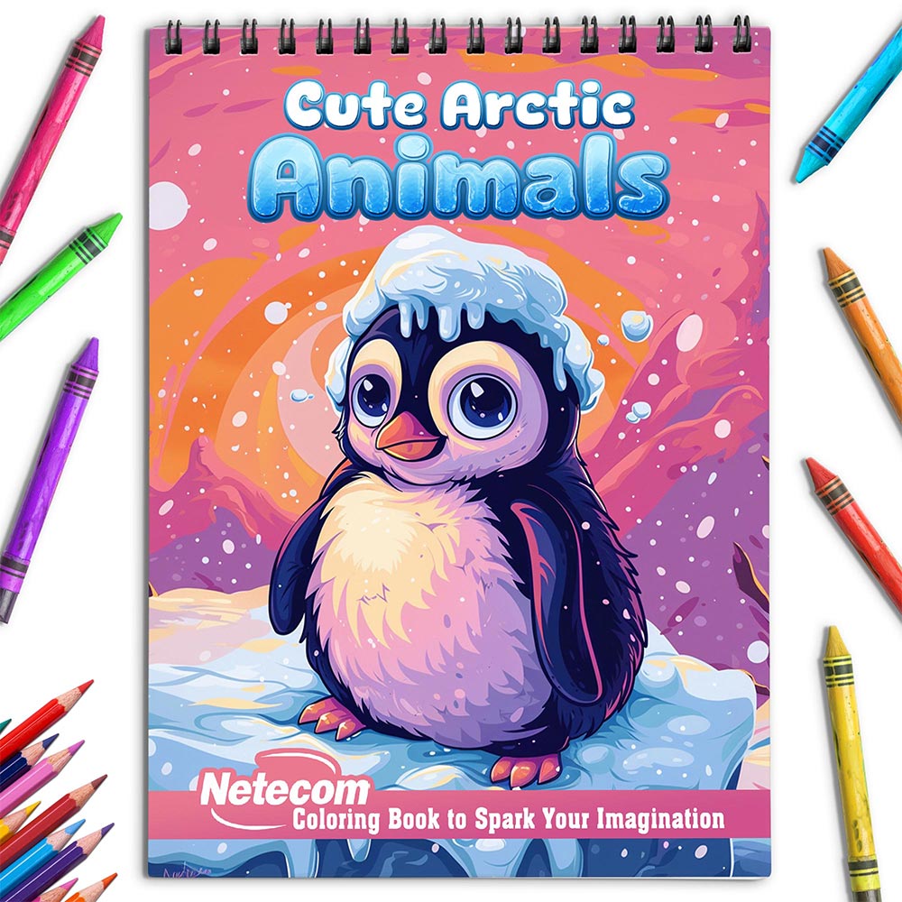 Netecom Cute Arctic Animals Coloring Book for Adults, Spiral Bound, Soft Cover