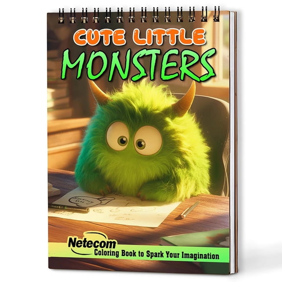 Netecom Cute Little Monsters Coloring Book for Adults, A5 Wooden Cover, 30 Adorable Coloring Pages of Eerie Creatures for Stress Relief and Relaxation, Spiral Bound Edition
