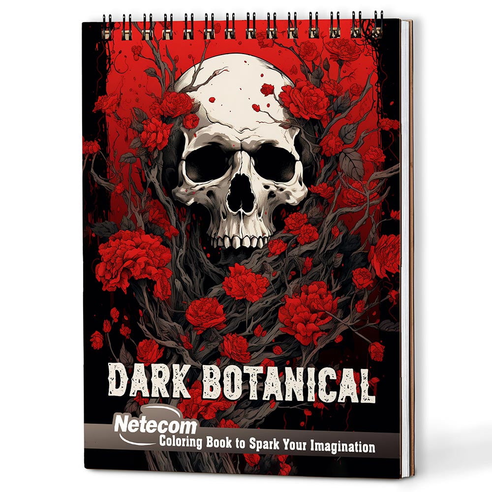 Netecom Dark Botanical Coloring Book Spiral Bound for Adults, A5 Wooden ...