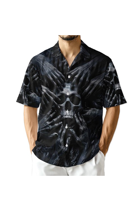 Dark Skull Hawaiian Shirt for Men, Horror Style, Button Down Summer Beach Short Sleeve, S-5XL