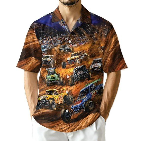 Netecom Dirt Track Racing Hawaiian Shirt for Men, Button Down Summer Beach Short Sleeve, Sizes S-5XL