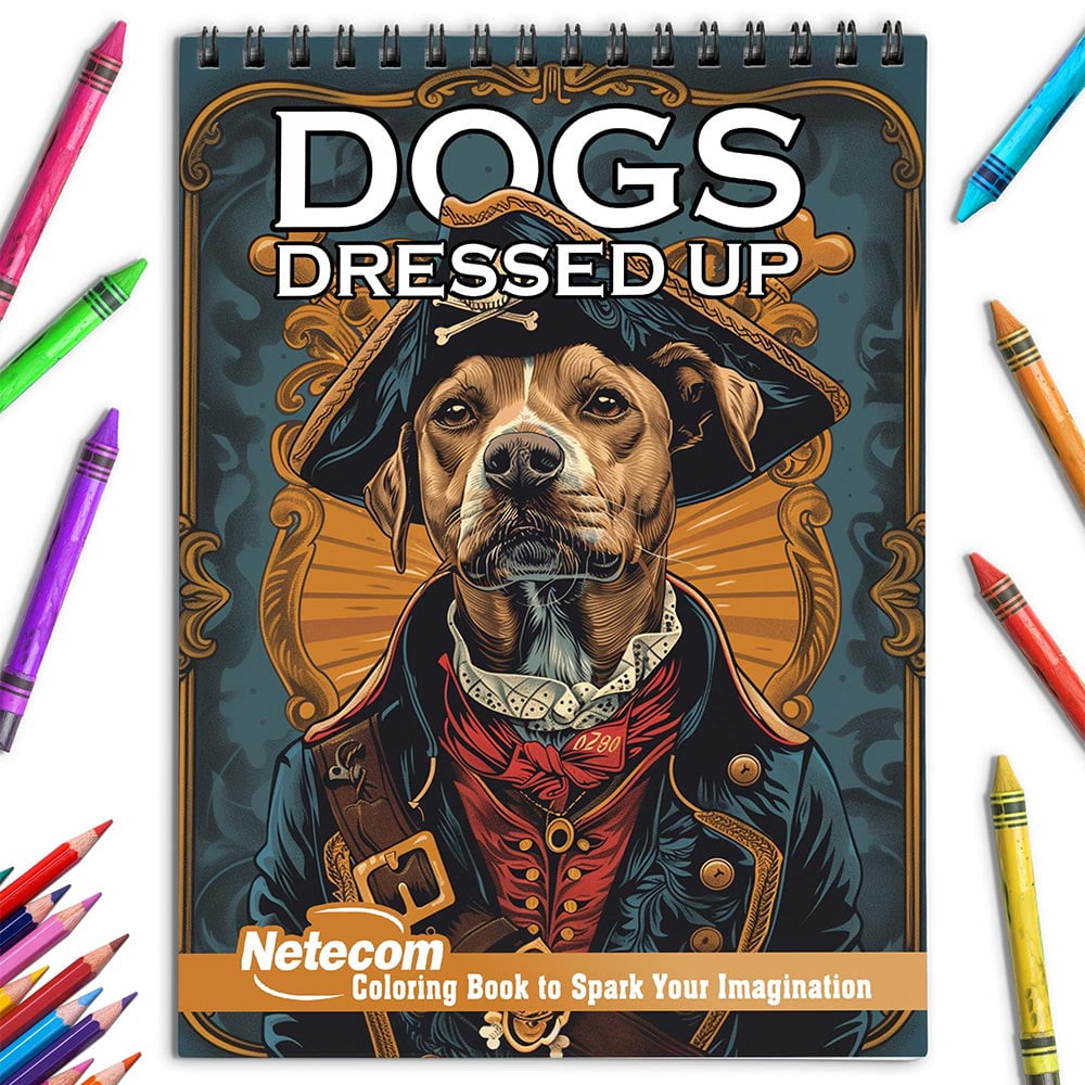 Netecom Dogs Dressed Up Coloring Book for Adults, Spiral Bound, Soft Cover