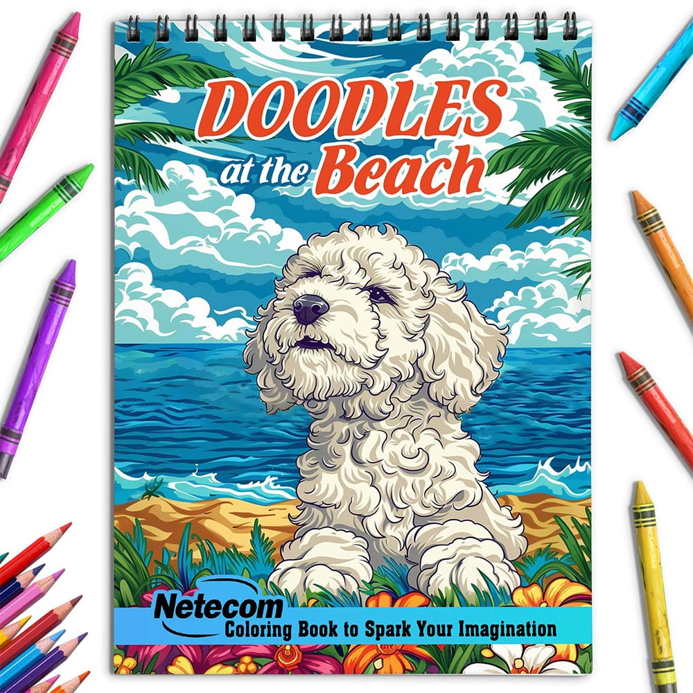Netecom Doodles at the Beach Coloring Book for Adults, Spiral Bound, Soft Cover