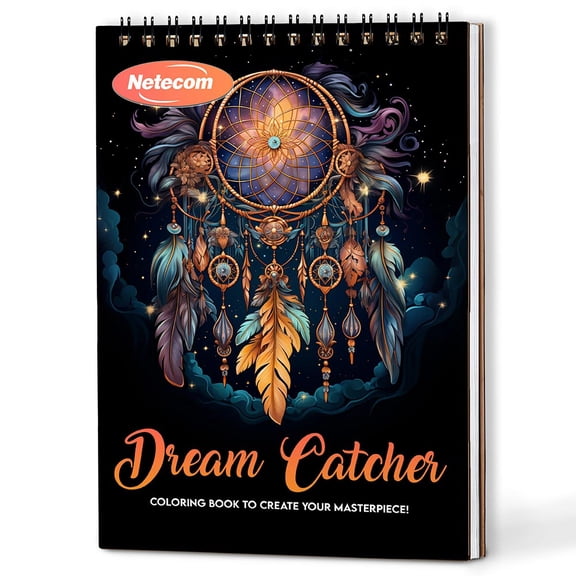 Netecom Dream Catcher Coloring Book Spiral Bound For Adults, A5 Wooden Cover, 30 Beautiful Coloring Pages in Spiritual and Mystical Designs for Stress Relief and Relaxation