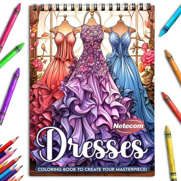 Netecom Dress Coloring Book for Adults, Spiral Bound, Soft Cover