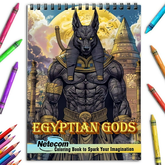 Netecom Egyptian Gods Coloring Book for Adults, Spiral Bound, Soft Cover